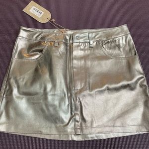 Meshki metallic denim mini skirt